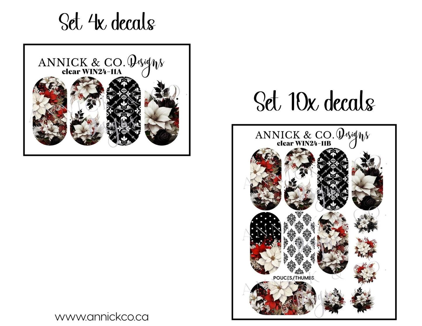 Décalques à transfert d'eau pour ongles fleures d'hiver et de Noël