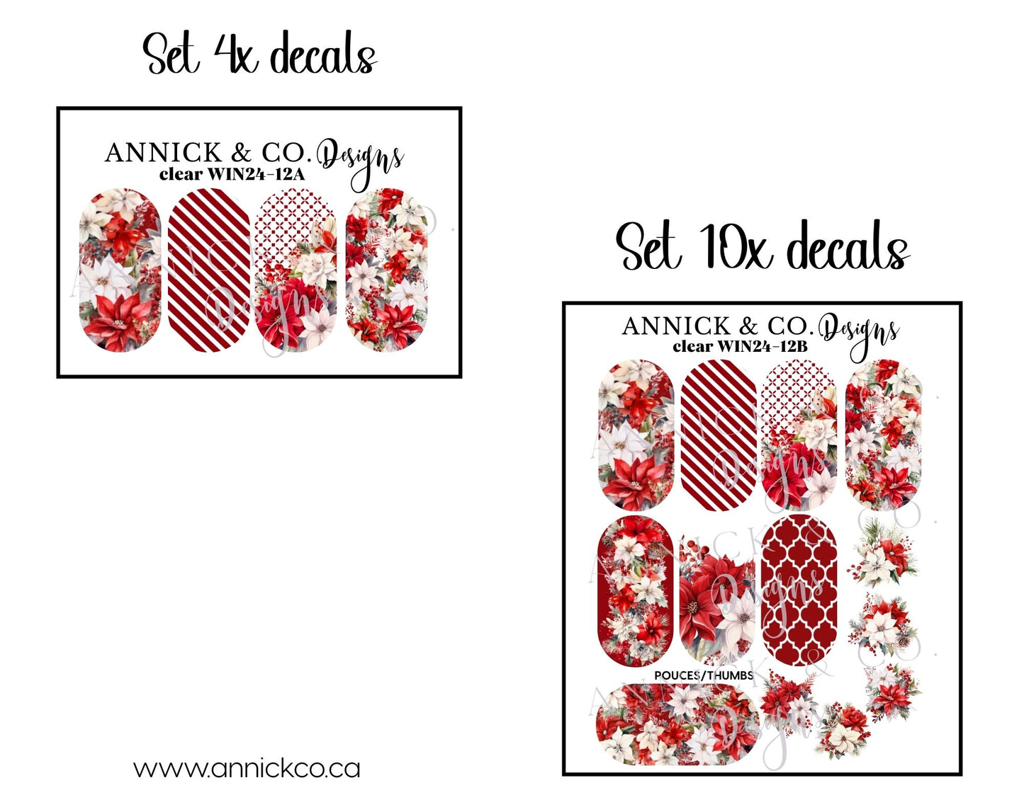 Décalques à transfert d'eau pour ongles fleures d'hiver et de Noël