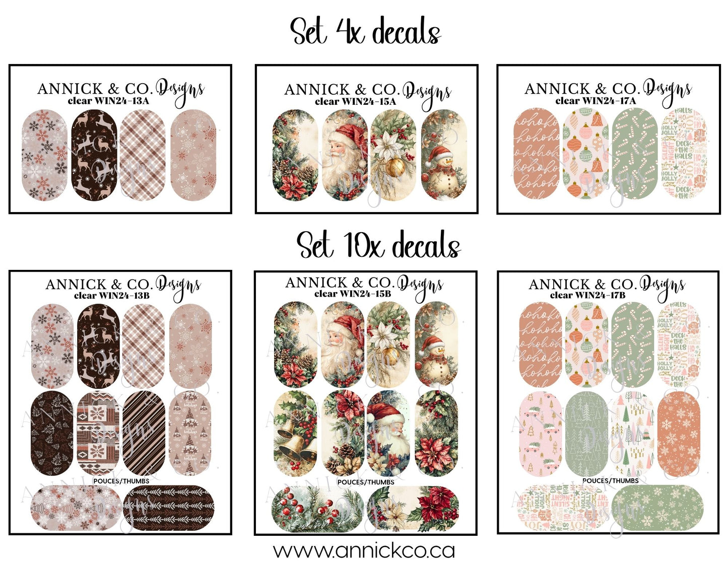 Chritmas and Winter festivites waterslide decals for nails