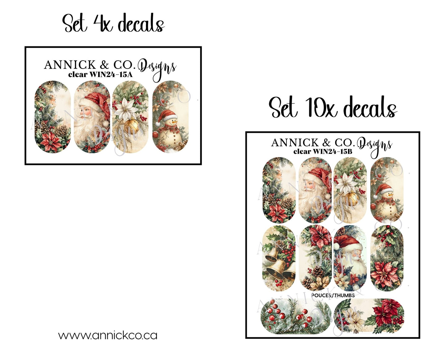 Chritmas and Winter festivites waterslide decals for nails