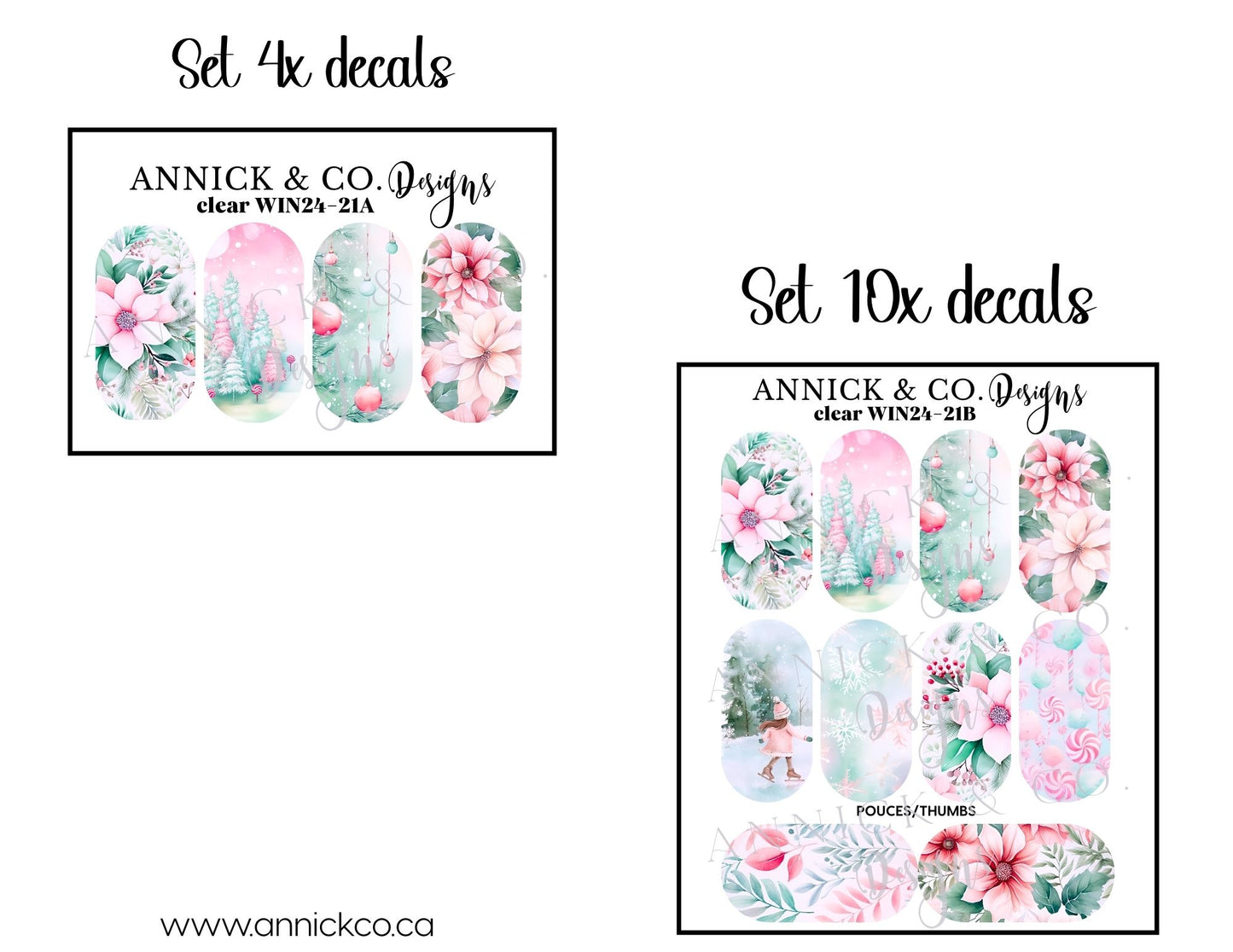 Chritmas and Winter flowers waterslide decals for nails