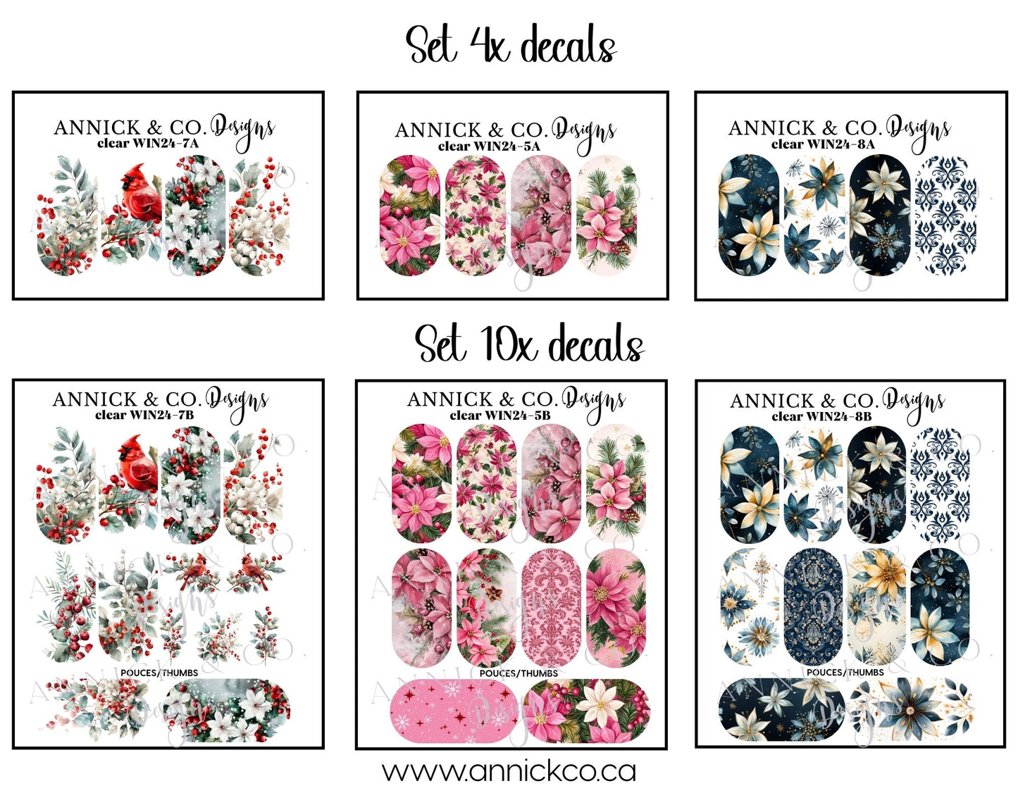 Chritmas and Winter flowers waterslide decals for nails