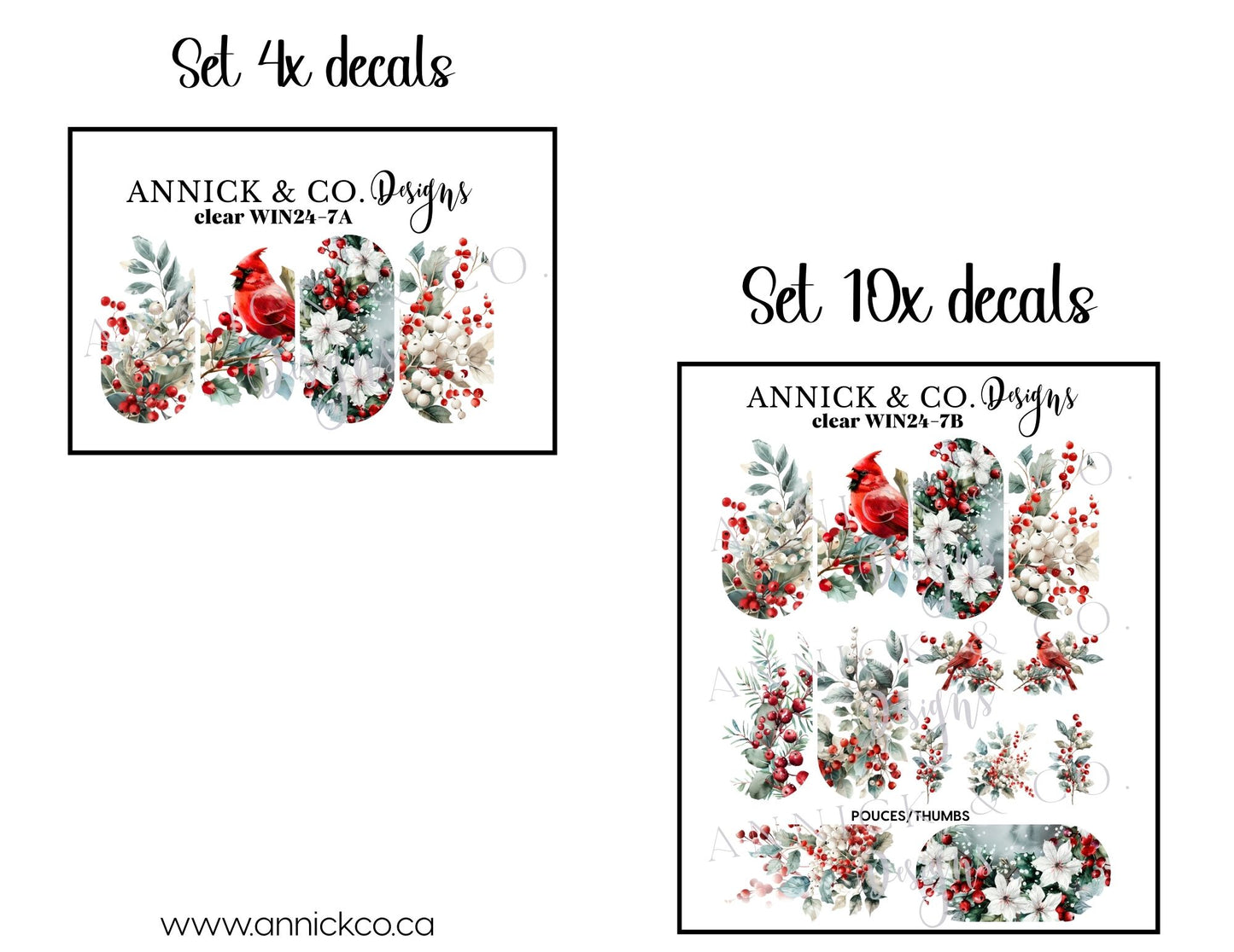 Chritmas and Winter flowers waterslide decals for nails