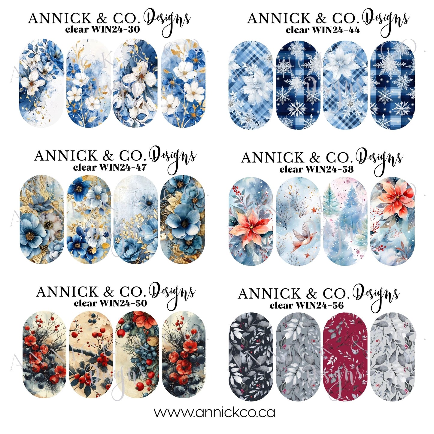Winter flowers waterslide decals for nails 