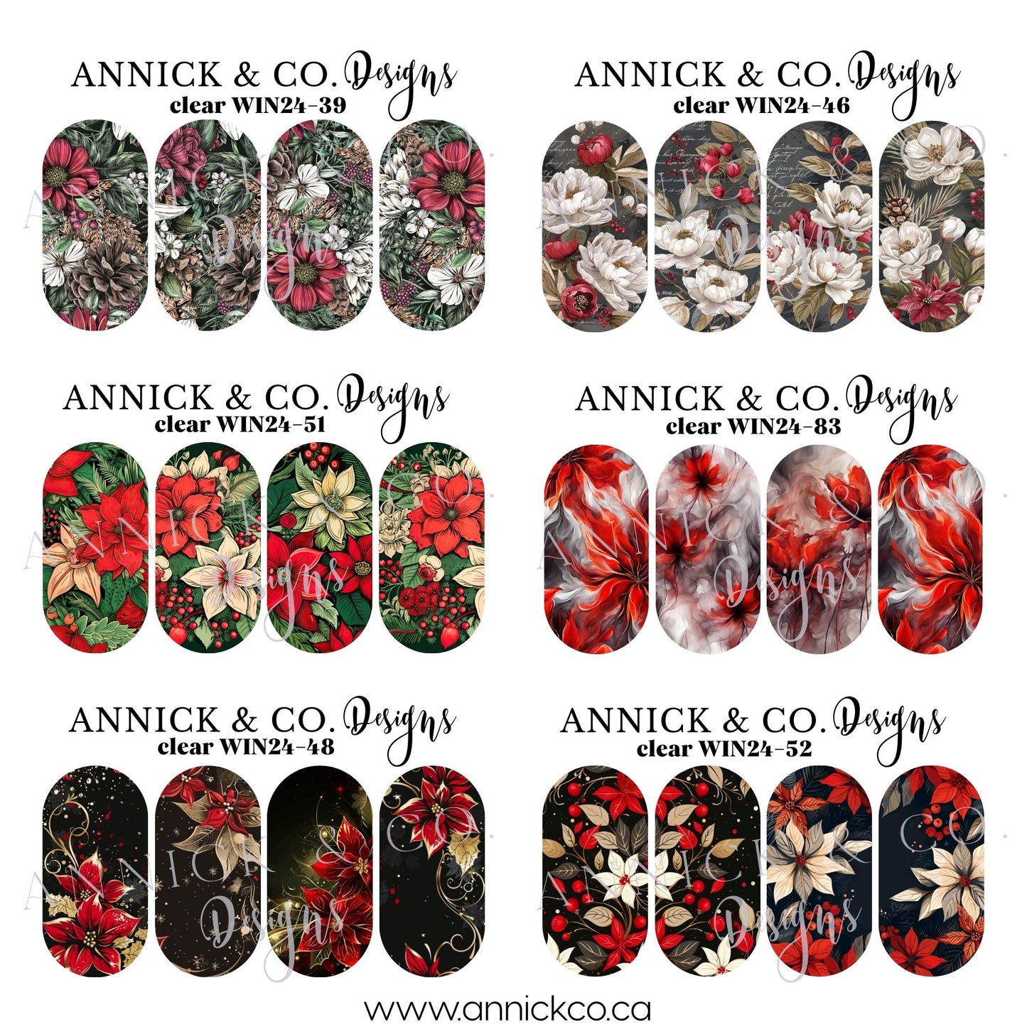 Winter flowers waterslide decals for nails 