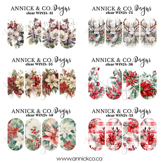 Christmas/Winter reindeer and flowers waterslide decals for nails 