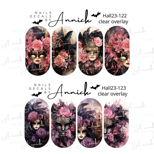Water transfer nail decals masks (lou) with pink flower